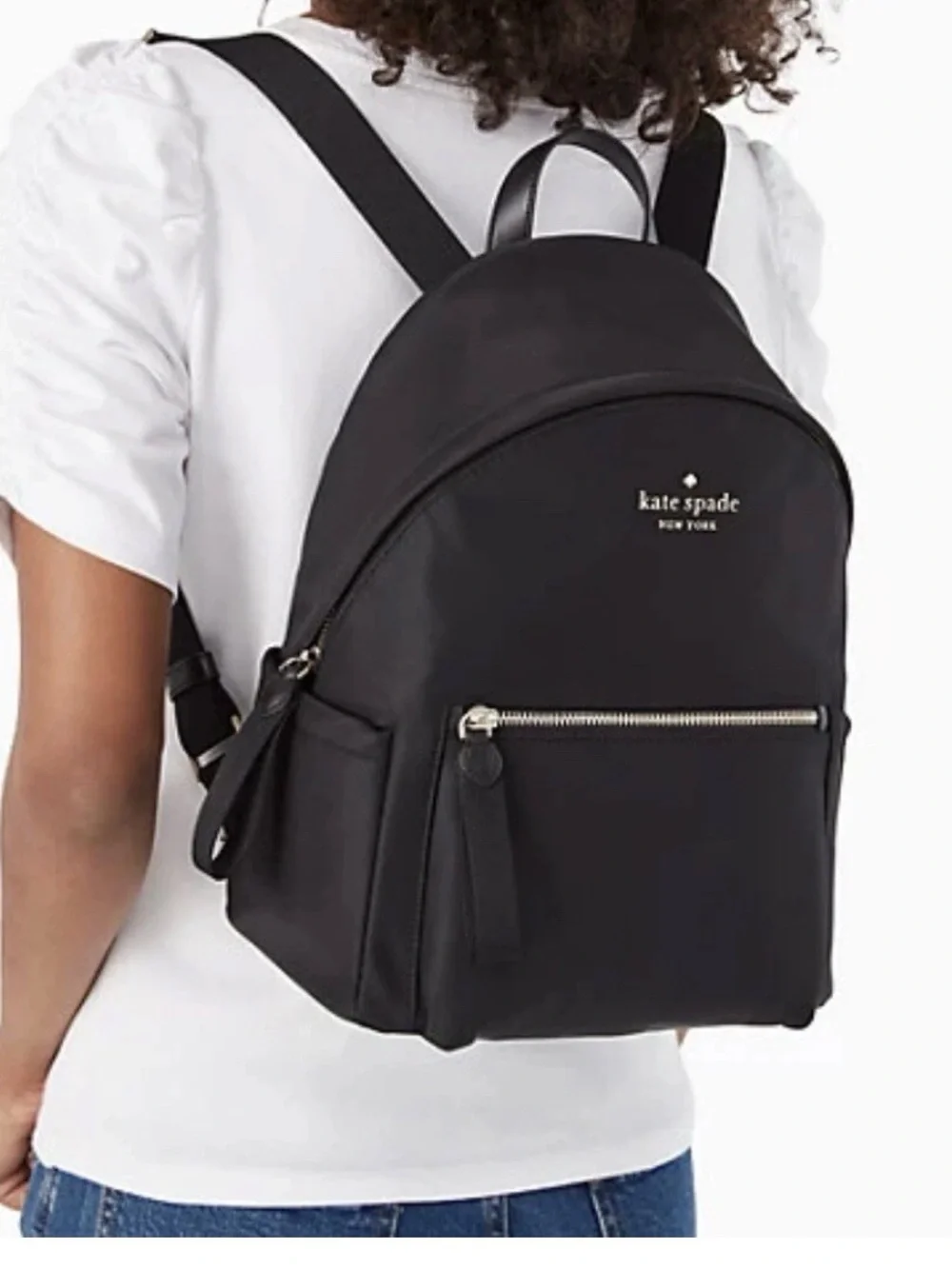 kate spade black nylon medium backpack with gold-tone logo